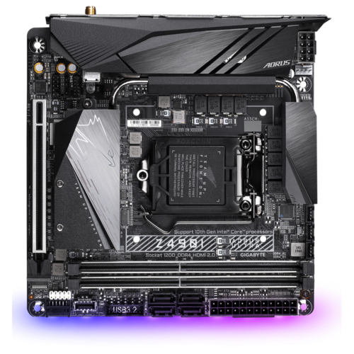 Gigabyte Z490I AORUS ULTRA 1.1 Processor family Intel, Processor socket LGA1200, DDR4 DIMM, Memory slots 2, Number of SATA connectors 4 x SATA 6Gb/s connectors, Chipset Intel Z, Mini ITX