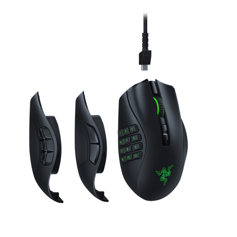 Razer Gaming Mouse Naga Pro RGB LED light, Wireless connection, Optical mouse, Black, 2.4 GHz USB receiver, Bluetooth