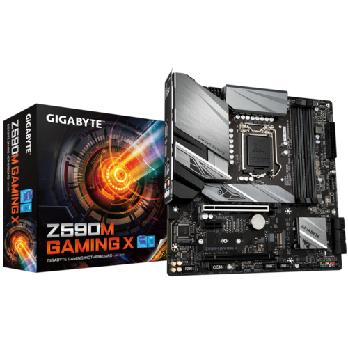 Gigabyte Z590M GAMING X 1.0 M/B Processor family Intel, Processor socket LGA1200, DDR4 DIMM, Memory slots 4, Number of SATA connectors 6 x SATA 6Gb/s connectors, Chipset Intel Z, Micro ATX