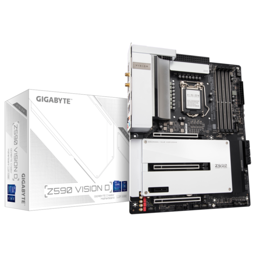 Gigabyte Z590 VISION D 1.0 M/B Processor family Intel, Processor socket LGA1200, DDR4 DIMM, Memory slots 4, Supported hard disk drive interfaces SATA, M.2, Number of SATA connectors 6, Chipset Intel Z, ATX
