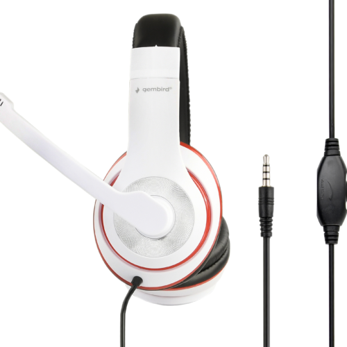 Gembird Stereo Headset MHS 03 WTRDBK White and Black Color with Red Ring, Headset