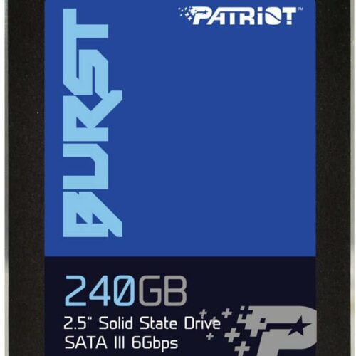SSD|PATRIOT|Burst|240GB|SATA 3.0|Write speed 500 MBytes/sec|Read speed 555 MBytes/sec|2,5″|TBW 180 TB|MTBF 2000000 hours|PBU240GS25SSDR