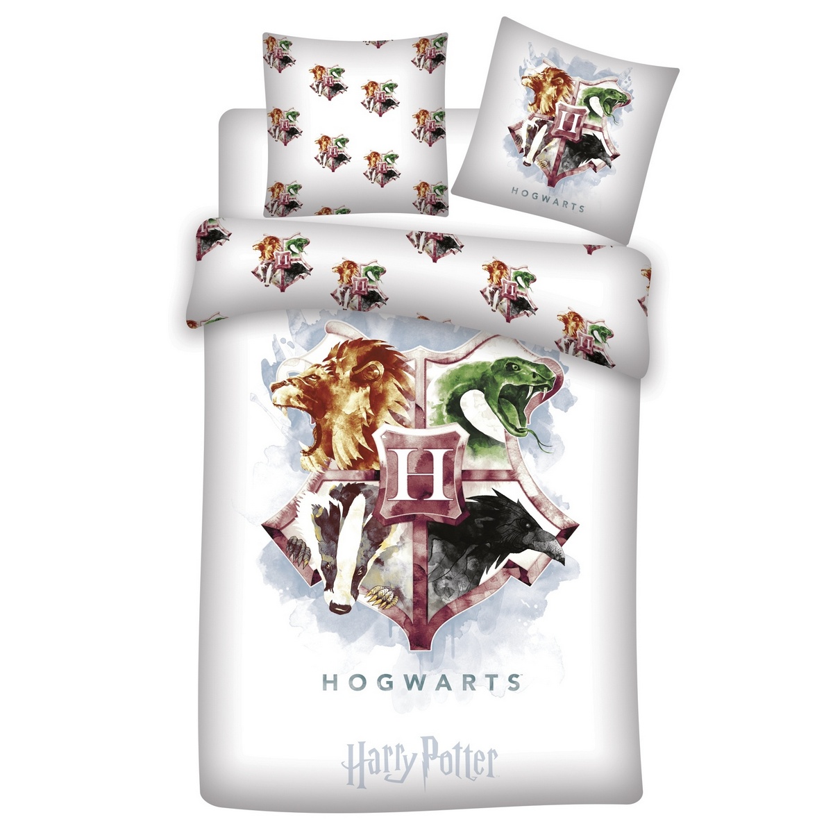 Double Duvet and Pillows Set: Harry Potter – Hogwarts Crest (White), 140x200cm