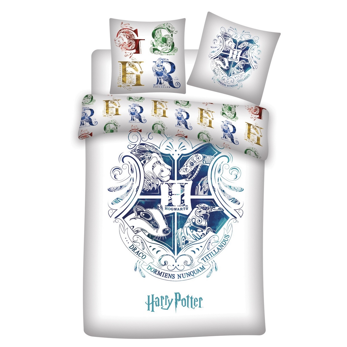 Double Duvet and Pillows Set: Harry Potter – Houses (White), 140x200cm