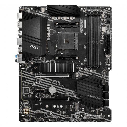 MSI B550-A PRO Processor family AMD, Processor socket AM4, DDR4 DIMM, Memory slots 4, Supported hard disk drive interfaces 	SATA, M.2, Number of SATA connectors 6, Chipset AMD B550, ATX